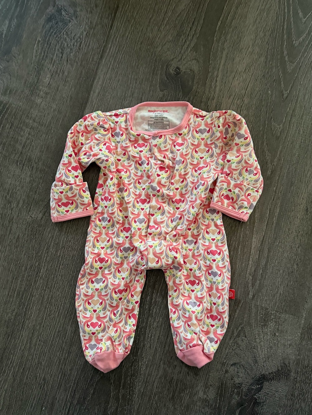 Magnetic Me Pink Multicolor Heart-Print Footed One-Piece